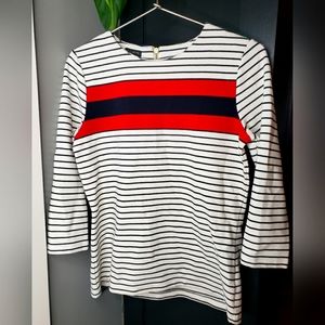 Talbots 3/4 sleeve striped shirt top size small gold back zipper